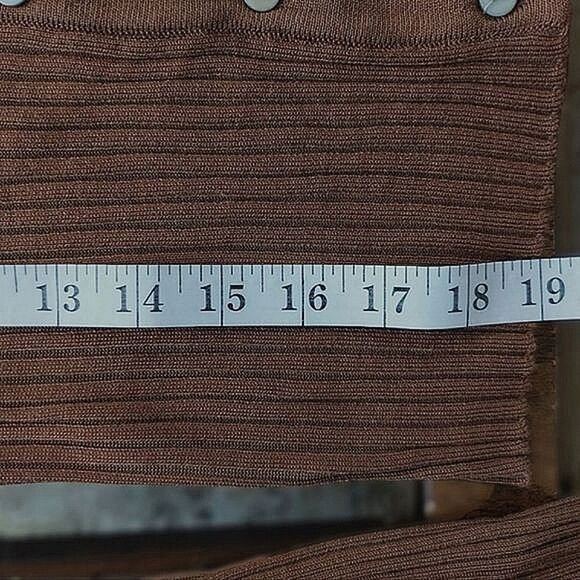 Pecan brown fitted rib knit v-neck long sleeve cardigan XXS - Picture 13 of 14